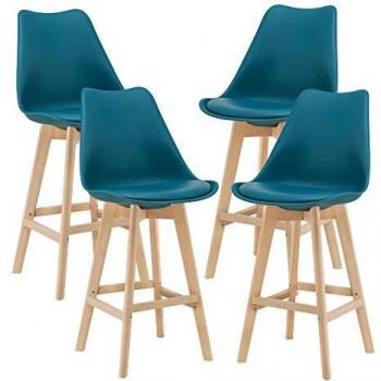 Juego de 4 taburetes de bar Lublin - 105 x 48 x 58 cm, Acolchado, Madera Haya, Turquesa