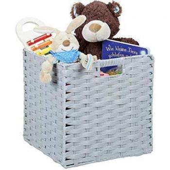 Cesto de Almacenaje Plegable Cuadrado para Baño, Caja Organizador Trenzada 31x32x30 cm, Gris