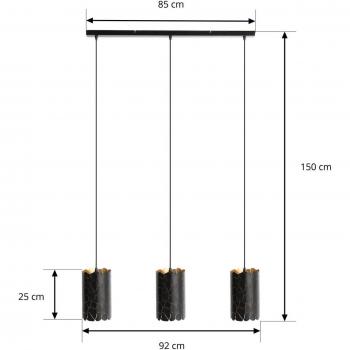 Lámpara colgante Aralena de metal negro y oro, 3 luces, longitud 93 cm