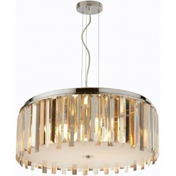 Lámpara colgante Clarissa de acero cromo con 5 bombillas y prismas de cristal, diámetro de 60 cm