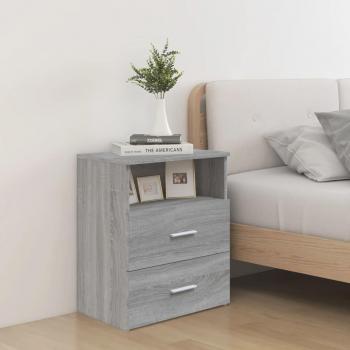 Mesita de noche gris sonoma 50x32x60 cm con diseño moderno, fabricada en melamina, ideal para dormitorio o salón, disponible en colores blanco y negro
