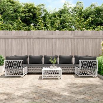 vidaXL 8-Piece White Steel Garden Lounge Set with Cushions