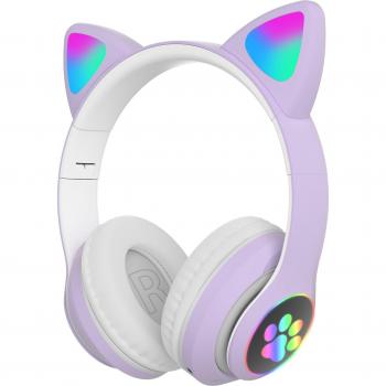 Auriculares Inalámbricos Bluetooth con Micrófono y LED RGB Orejas de Gato para Niñas - Estéreo, Música y Gaming