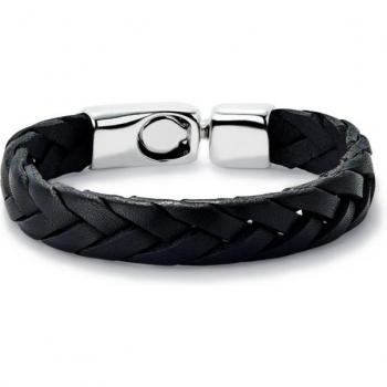 UNO de 50 Sterling Silver Plated Black Braided Leather Bracelet - XL Unisex