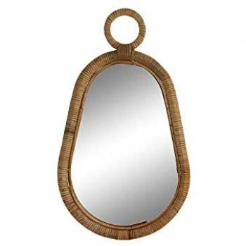 Espejo de Pared Decorativo Artesanal de Ratán Natural Marrón 39x2x68 cm