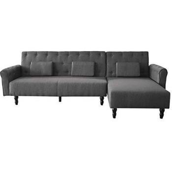 Comfort Products SelectionHome - Sofa Chaise Longue, Convertible en Cama, Reversible, Modelo Chester, Acabado en Gris, Medidas: 267 cm