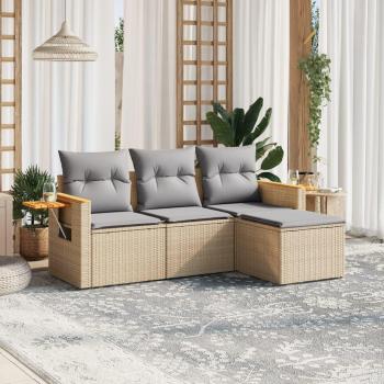Juego de sofás jardín 4 pzas ratán sintético beige con cojines
