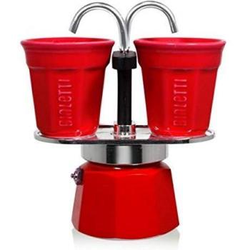 Bialetti - Mini Express Kandisky: Set con Cafetera 2 Tazas (90 Ml) + 2 Tazas, Rojo, Aluminio