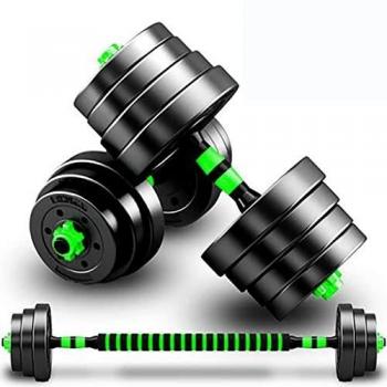 BCBIG Mancuernas ajustables Set 2 en 1 con Pesas Barra De Dumbbell con Recta Barras para Gimnasio Casa Ejercicio Fitness Desmontable musculacion en casa Kit,Verde,15kg