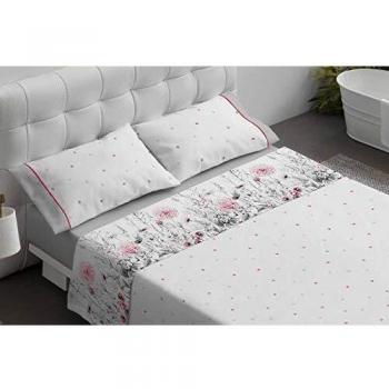 Burrito Blanco Juego de Sábanas 601 con un Diseño de Cenefa Llena de Flores para Cama Individual de 90x190 hasta 90x200 cm/Juego de Cama 90, Color Coral