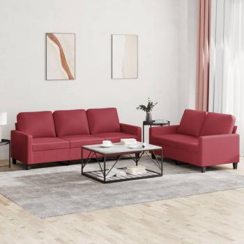 Juego de sofás con cojines 2 piezas cuero sintético rojo tinto vidaXL