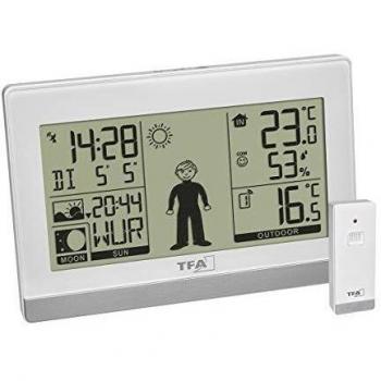 TFA Dostmann Weather Boy 35.1159.02 Estación meteorológica digital con sensor exterior, temperatura interior y exterior, fase lunar, color blanco