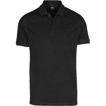 BOSS Slim Fit Black Cotton Polo Shirt with Logo Buttons for Men - Size M