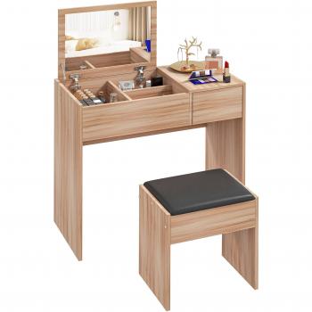 Tocador con taburete Homcom con espejo abatible de madera