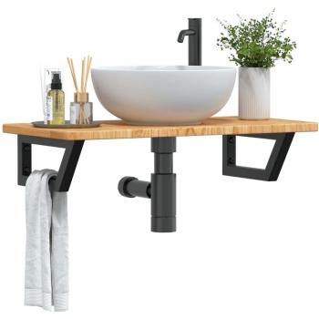 Estante de lavabo de pared de acero y madera maciza de roble Vidaxl Marrón