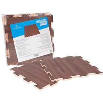 Alfombra Puzzle de Goma Eva - 9 Piezas Imitación Parqué Oscuro (30x30 cm) - Antideslizante, Protector Suelo para Gimnasio, Fitness, Yoga y Piscina