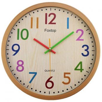 Foxtop Reloj de Pared para Niños, Silencioso, Sin Tictac, Decorativo, Colorido, Fácil de Leer para el Aula, la Escuela, la Cocina, la Sala de Estar, el Dormitorio y la Guardería