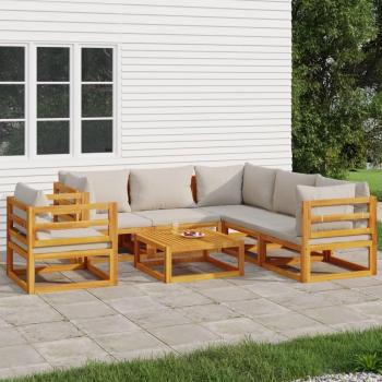7-Piece Solid Wood Garden Lounge Set with Light Gray Cushions