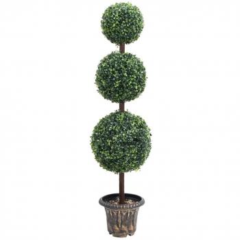 Bola Artificial Planta Bosso con Jarrón Verde 118 cm - Planta de boj artificial en forma de bola, incluye maceta verde, altura total de 118 cm