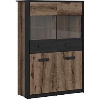 Vitrina 4 Puertas Estratificada Beige y Negro Romana de Madera