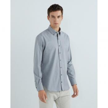 Rushmore Camisa de hombre sport regular fit 100% algodón NON IRON franela pata de gallo gris cuello botón punta puño arista