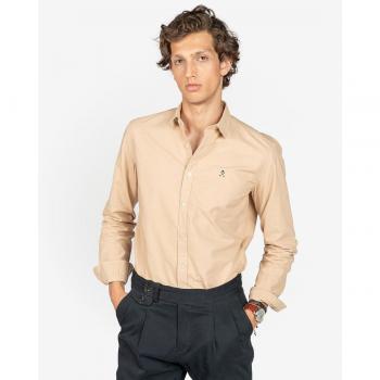 Camisa de algodón de hombre corte slim lisa camel