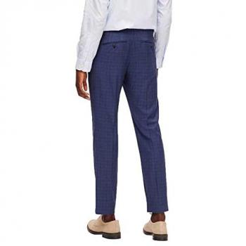 Selected Neil Slim Fit Checked Suit Trousers in Navy Blue, Size 44