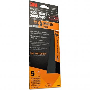 3M Auto Wet Or Dry Sandpaper 3 2/3 in x 9 in, 1000, 1500, 2000, 2500 Assorted Grit Pack, 5 Sheets