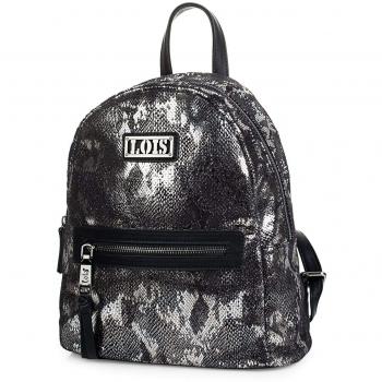 Lois - 94999 Mochila Casual de diseño. Cierre Cremallera. Asa Superior y Tiras Ajustables. Bolsillo Delantero y Trasero. Piel sintética Polipiel Efecto Serpiente, Color Plata