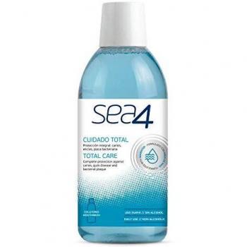 Sea4 Colutorio Cuidado Total Uso Diario, Protección Integral Anticaties, Antiplaca Bacteriana y Protección Encías, Formulado con Agua de Mar, Sin Alcohol, 500 ml, Azul