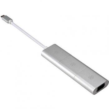 Adaptador de Video Silverstone EP11 USB 3.1 C a MiniDP, HDMI y VGA - Aluminio Plata