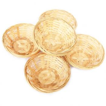 Juego bambú cestitas, cesta redonda trenzada decoración, aprox. 15 x 5 cm, a elegir 5 o 10 unidades, madera, beige, 5 er Set