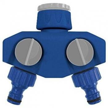 Tatay Distribuidor Universal Top Line de Mangueras, 2 vías, para Grifos de 1/2, 3/4, 1, Conector Universal, Regulador, Protección Solar, Fácil Instalación. Azul