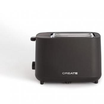 CREATE - Tostadora de pan - 2 ranuras anchas - 6 niveles de potencia - 750W - bandeja recogemigas - termostato - descongelación - función recalentar - sistema de seguridad - color negro