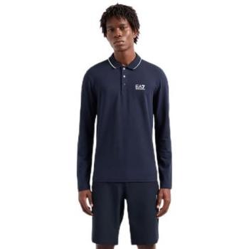 EA7 Core Identity Long Sleeve Navy Blue Cotton Polo Shirt - 3XL