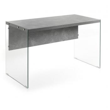 Escritorio Rectangular Nancy Cemento - Vidrio Templado y Melamina, 120 cm x 75 cm x 56 cm