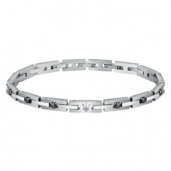 Maserati Iconic Men's Bracelet - Stainless Steel with Zirconia and Black Crystal, JM422ATJ10