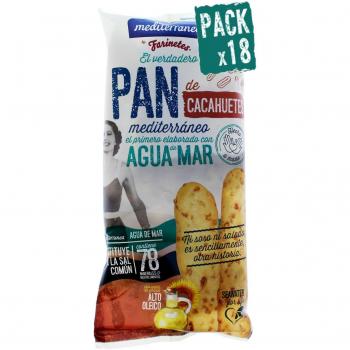 Pack 18 Palitos de pan de cacahuetes Mediterránea, bolsa de 90 gramos, elaborados con agua de mar y aceite de girasol alto oleico, para disfrutar entre horas