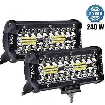 LTPAG 2pcs Focos LED Tractor, 7 240W 24000LM Faros Trabajo LED 12V-24V Barra LED IP68 Impermeable Luz de Niebla para Coche,SUV, UTV, ATV, Off-road,Camión,Moto,Barco - Garantía de 2 años