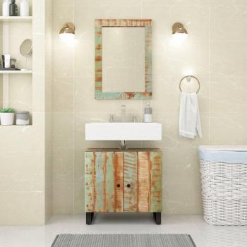 Espejo Decorativo Colgante de Pared de Vidrio y Madera Maciza Reciclada 70x50 cm Multicolor