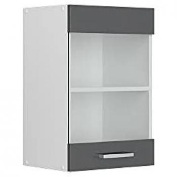 Mueble Alto Universal R-Line, Antracita Alto Brillo/Blanco, 40 cm con Puerta de Cristal