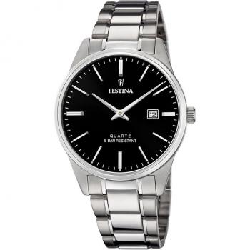 Reloj Festina Classics F20511/4 para Hombre con Esfera Negra y Correa de Acero Plateado