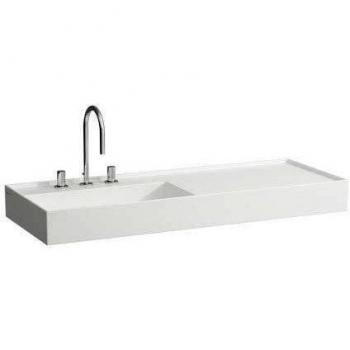 Lavabo Laufen Kartell 120x46cm, blanco LCC, con estante derecho, 2 orificios para grifería, sin rebosadero
