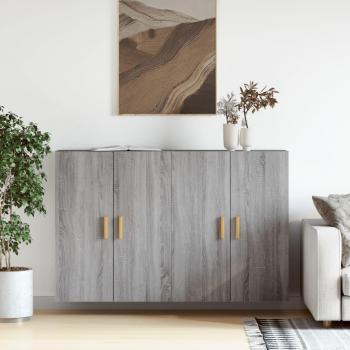 Armarios de pared 2 uds madera de ingeniería gris Sonoma con tirador de madera, mueble de almacenaje para salón, buffet auxiliar y armario de almacenamiento