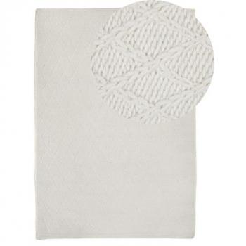 Alfombra Rectangular de Lana y Viscosa Blanco Crema 140 x 200 cm Tejida a Mano Erzin