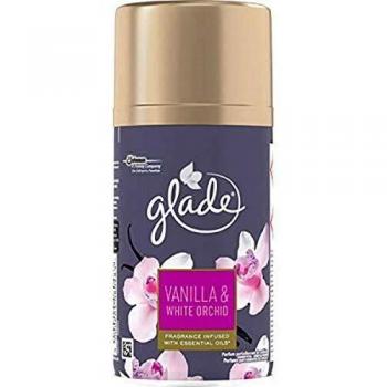 Glade - Ambientador Vanilla y White Orchid en aerosol, recarga para dosificador automático, fragancia con aceites esenciales
