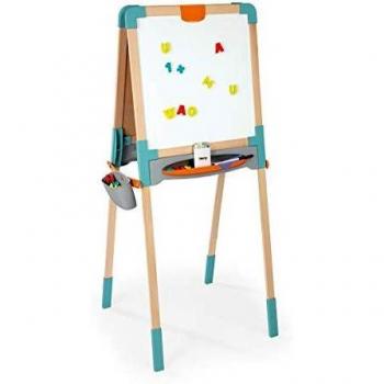 Smoby - Pizarra evolutiva de madera doble reversible, regulable en altura, 80 accesorios