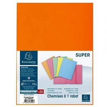 Exacompta 339007E - Lote de 50 Subcarpetas Super 250 con Solapa, Color Naranja