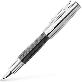 Faber-Castell 148240 - Pluma estilográfica E-motion con cuerpo en resina de color negro, grabado trenzado, plumín de acero inoxidable, trazo M