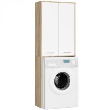 Columna de Baño Akord Fin para Lavadora 64x30x180 cm con 2 Puertas y 4 Estantes en Roble Sonoma y Blanco